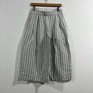 Gap Coastal Striped Linen Blend Wide Leg Culotte Crop Pants Womens 6 Fisherman